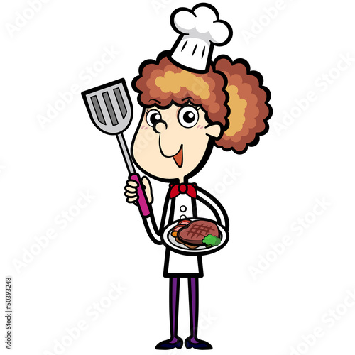 Cartoon Chef with Steak Dinner
