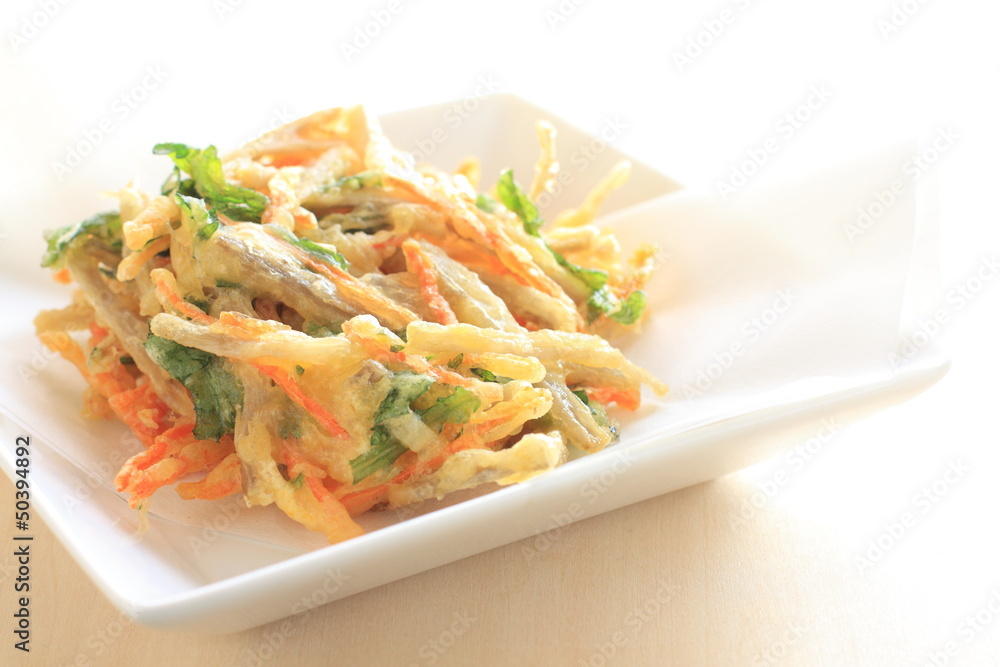 close up of Japanese cuisine, burdock tempura 
