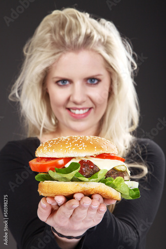 Hamburger mit Model Frau Gesicht Porträt