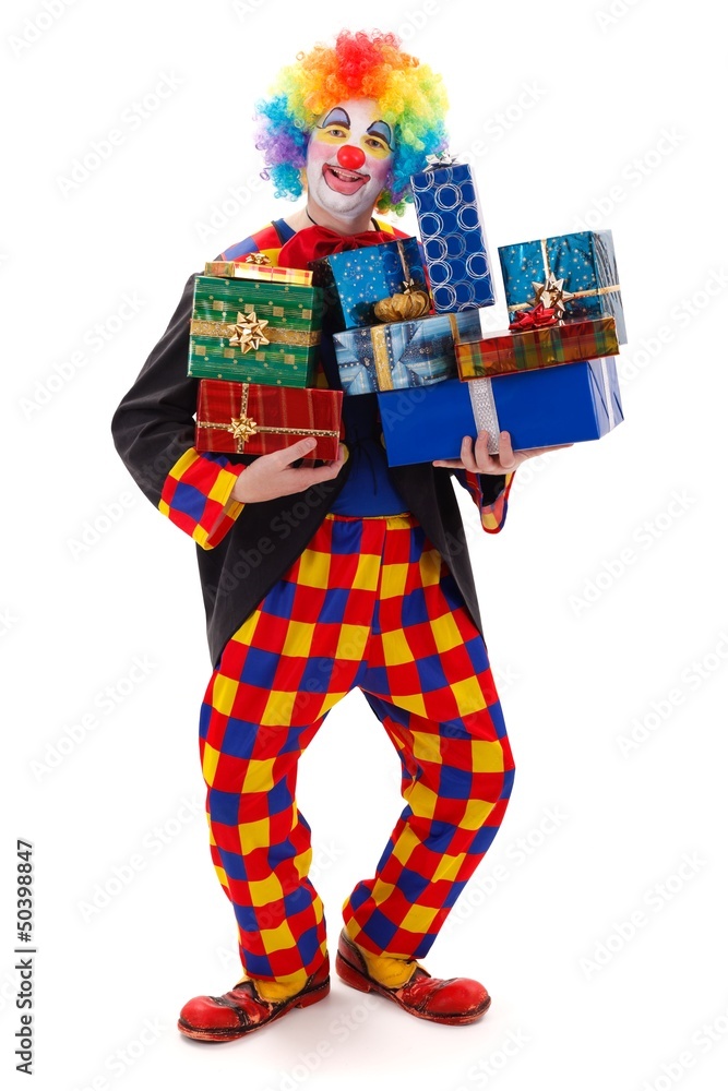 Clown with presents