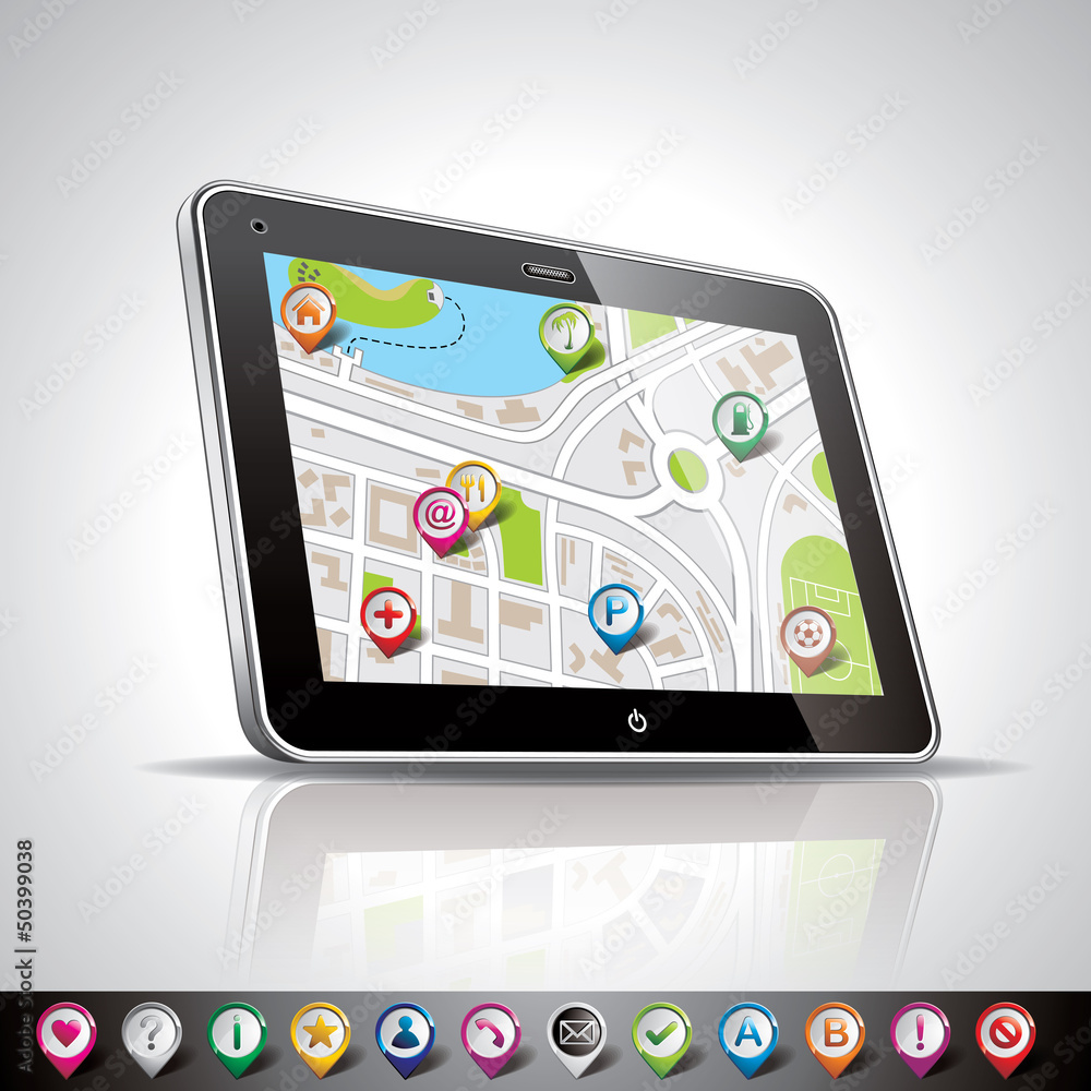 Vector illustration with 3d pda device and pointer set. Vector illustration with 3d pda device and pointer set.