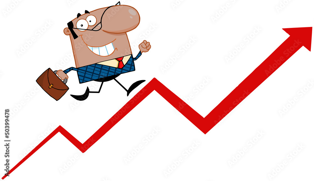 African American Manager Running Upwards On A Statistics Arrow African American Manager Running Upwards On A Statistics Arrow