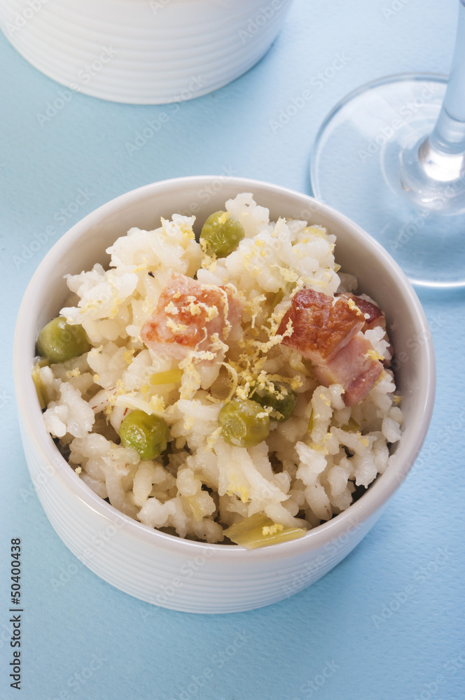 lemon rice with bacon and peas in a cup lemon rice with bacon and peas in a cup