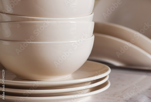 Stack of clean cookware photo