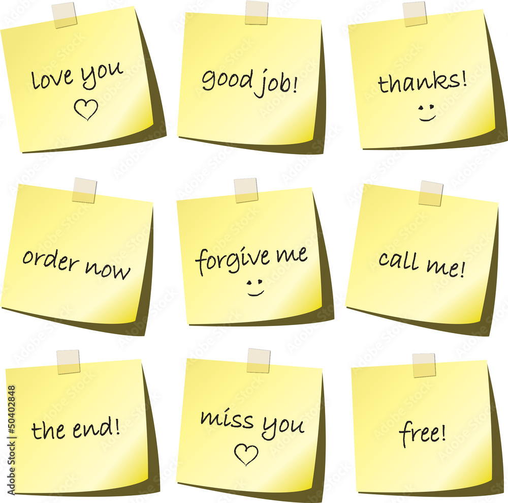 Paper notes with message Paper notes with message
