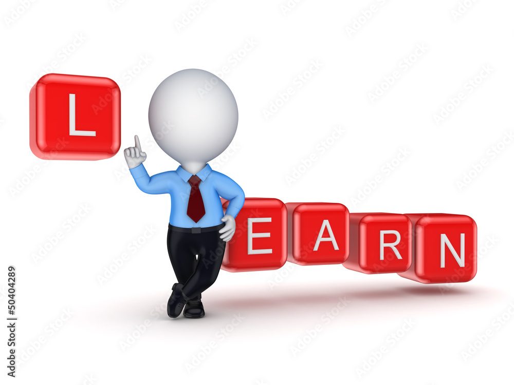 3d small person and word LEARN. 3d small person and word LEARN.