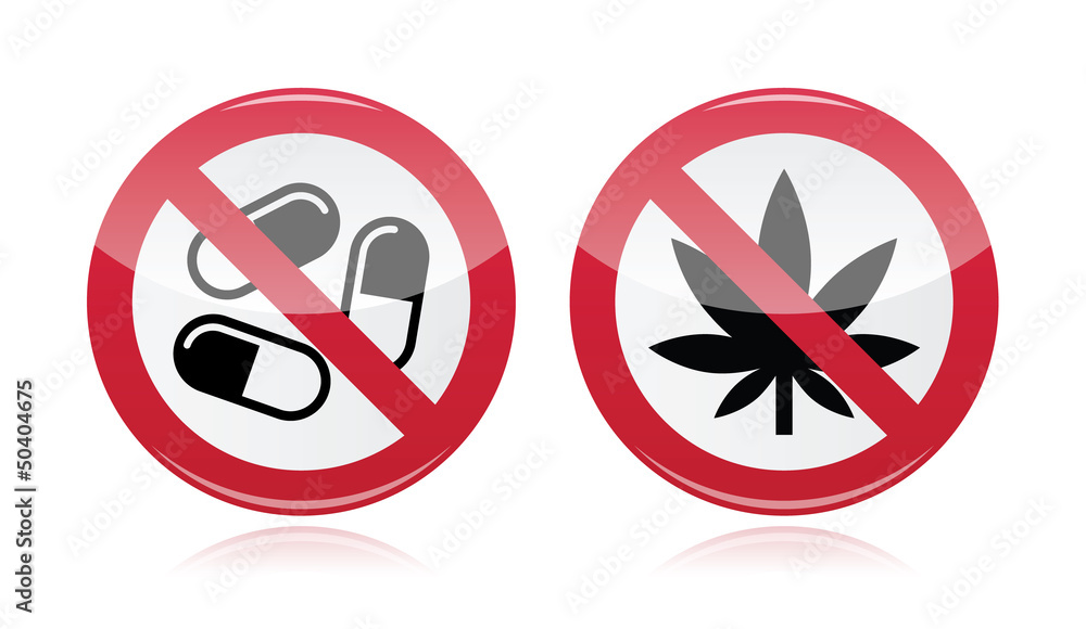 Addiction problem - no drugs, no marihuana warning sign Addiction problem - no drugs, no marihuana warning sign