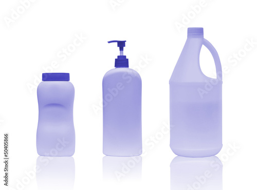 Set clean blank white plastic bottle