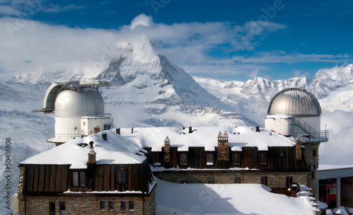 Gornergrat observatory with Matterhorn peak on the background