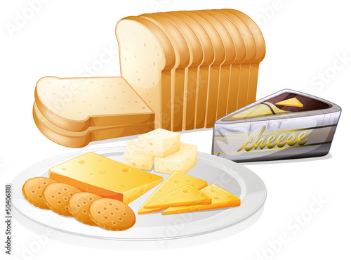 Sliced bread with cheese and biscuits