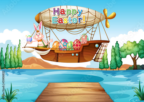 A happy easter greeting above the river