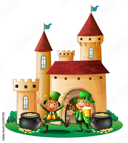 Two old men in front of the castle