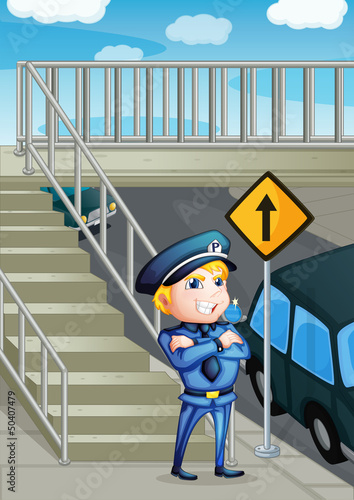 A  traffic enforcer standing beside an outpost