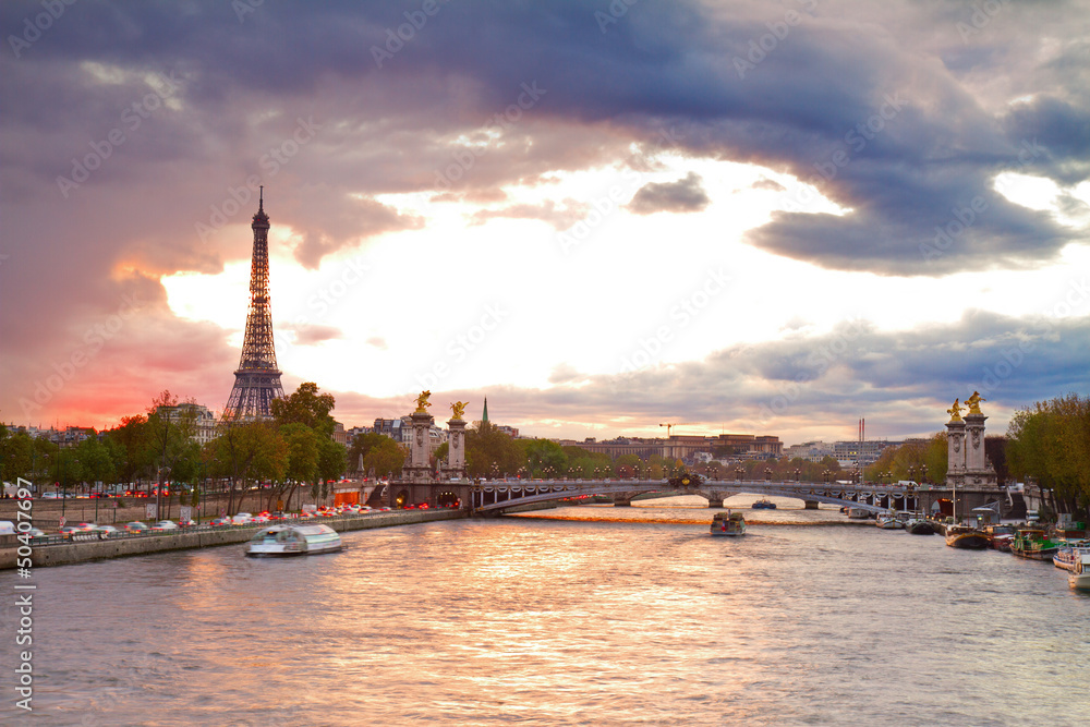 Bridge of Alexandre III and Eiffel tower,  Paris,