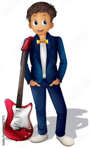 A musician with a red guitar