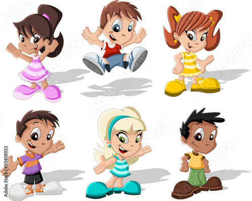 Group of six cartoon children