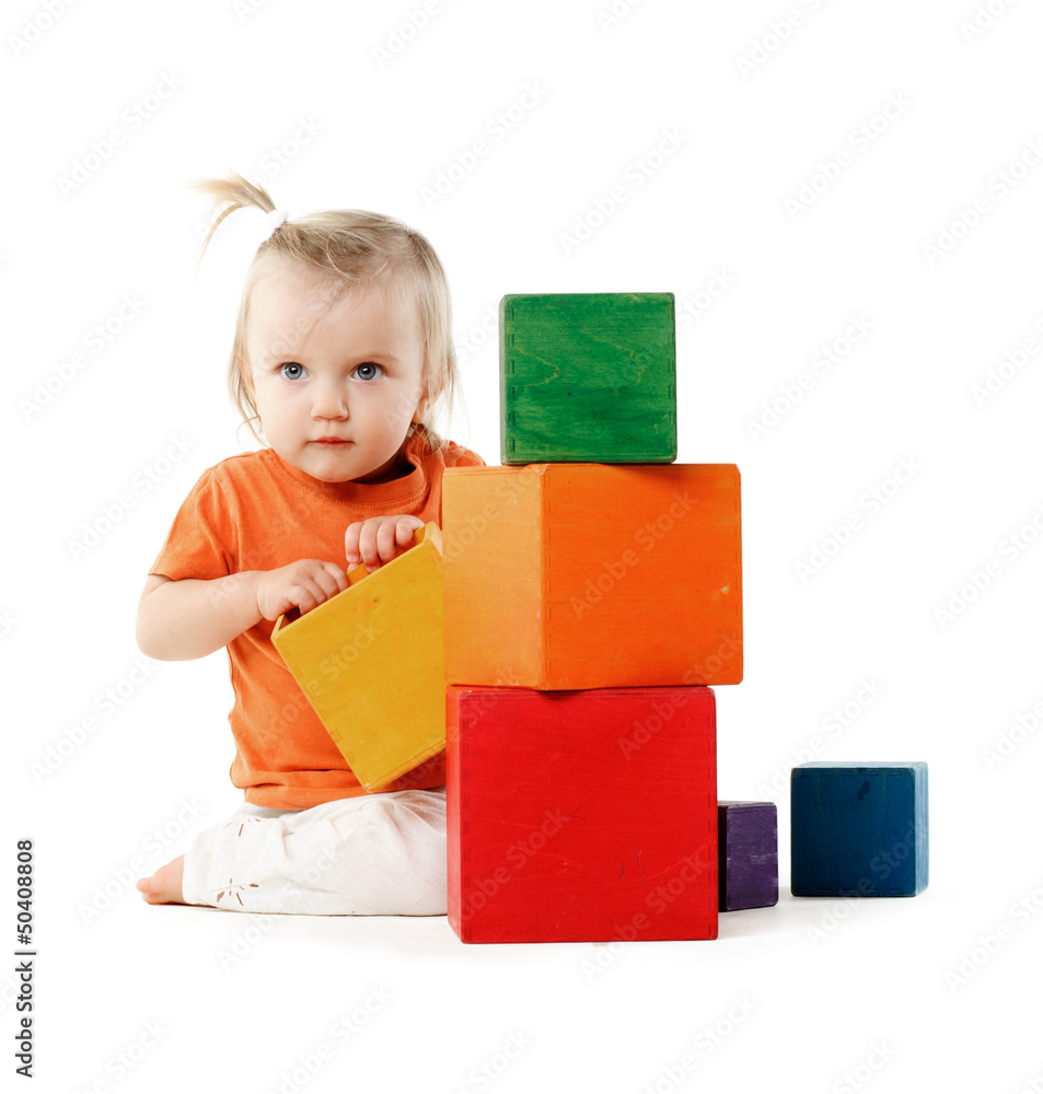 Little girl playing with cubes Little girl playing with cubes