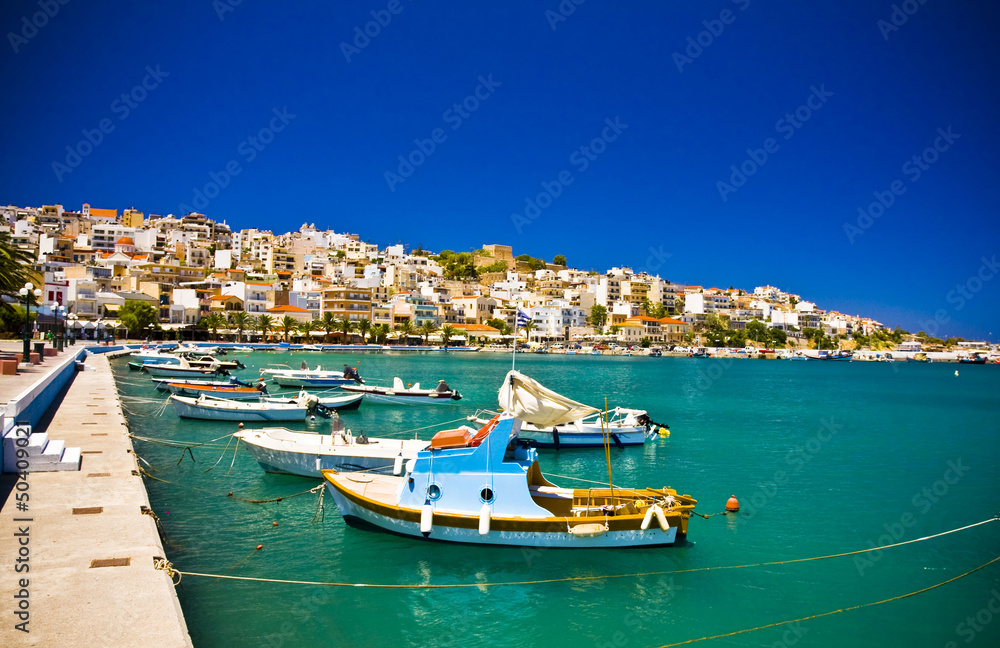 promenade in Mediterranean town Sitia Greece Crete