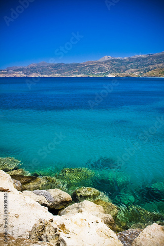 Sea bay with moored boats,Mediterranean town Sitia Greece Crete
