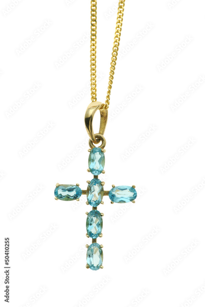Gold cross with topaz stones Gold cross with topaz stones