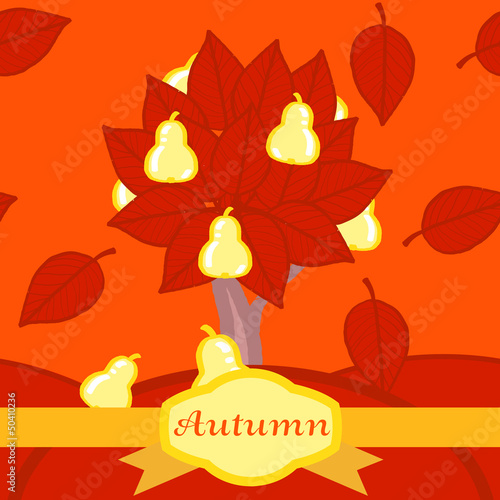 Autumn pear tree. Seamless pattern.