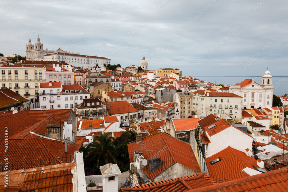 Aerial View on Alfama Quarter of Lisbon, Portugal