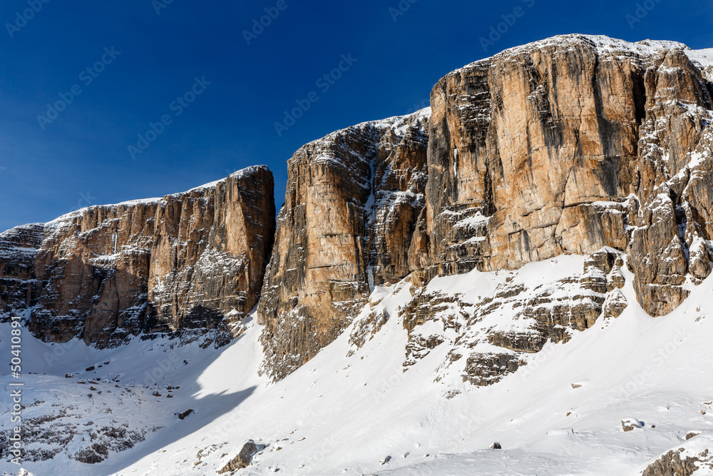 Peak of Vallon on the Skiing Resort of Corvara, Alta Badia, Dolo