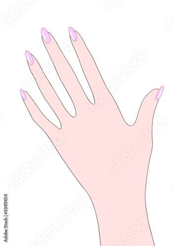 pink shiny manicure on the young hand