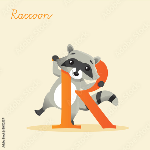 Fototapeta Naklejka Na Ścianę i Meble -  Animal alphabet with raccoon  vector illustration