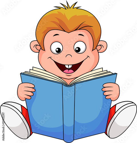 A cartoon boy reading a book