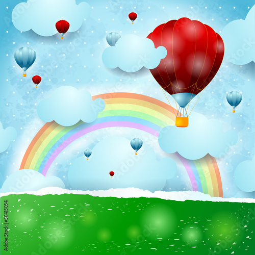 Hot air ballons on fantasy background