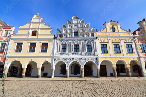 Historical colorful houses in the town center of Telc in Czech R
