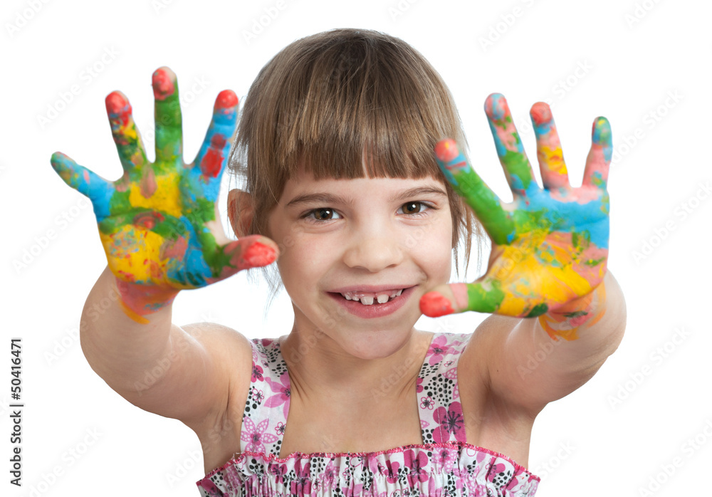 little girl with her hands painted little girl with her hands painted