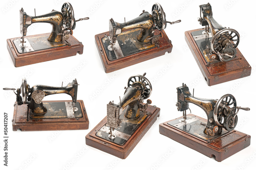 Set of sewing-machines on white background