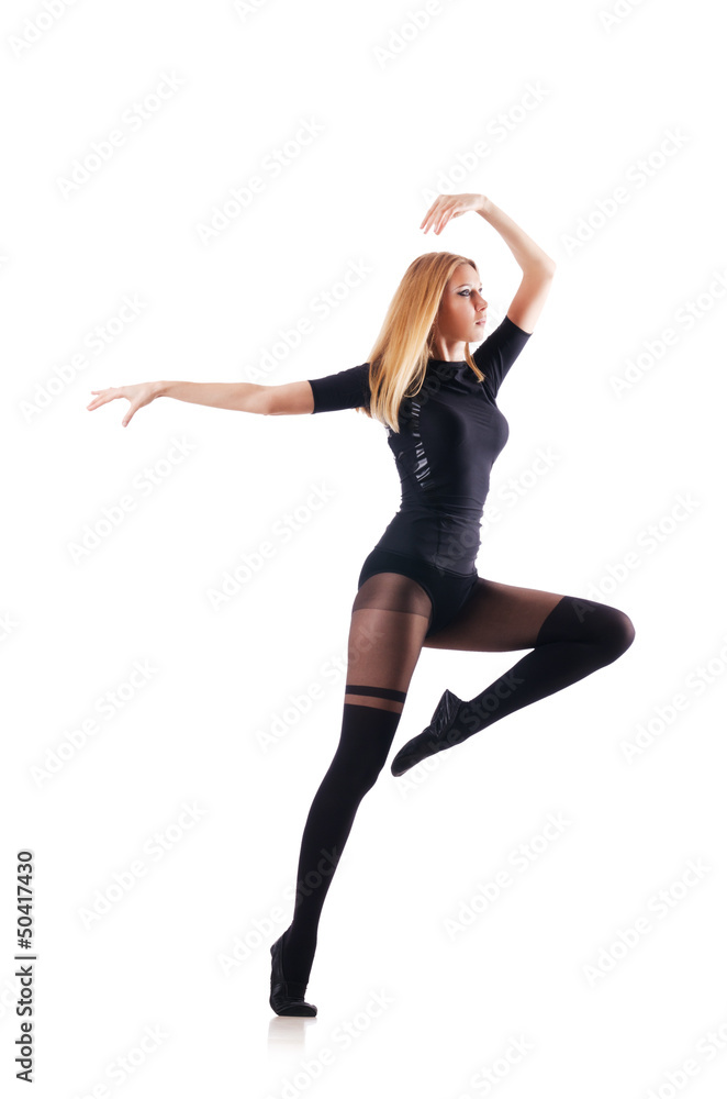 Young woman dancing on white background Young woman dancing on white background