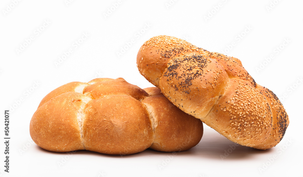 assortment of baked bread isolated on white background