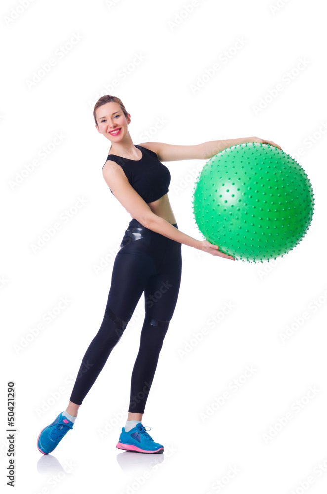Young girl with swiss ball doing exercise Young girl with swiss ball doing exercise
