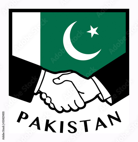 Pakistan flag and business handshake, vector illustration