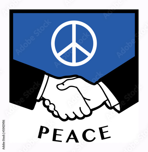 Peace flag and business handshake, vector illustration