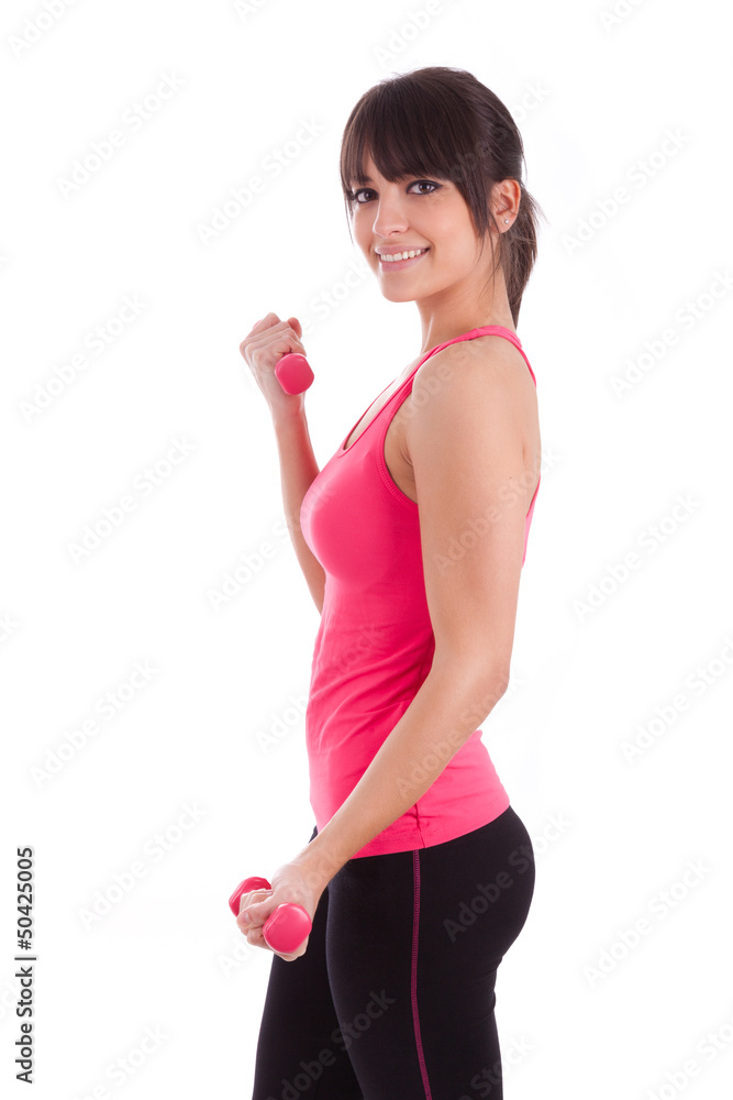 Portrait of a fitness woman working out with free weights Portrait of a fitness woman working out with free weights