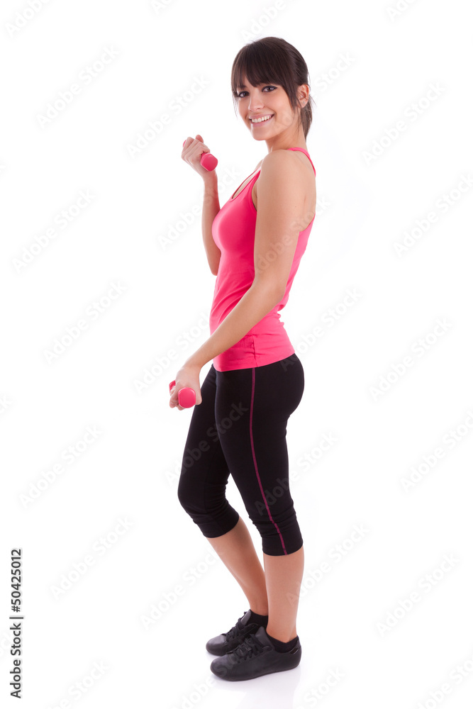 Portrait of a fitness woman working out with free weights Portrait of a fitness woman working out with free weights