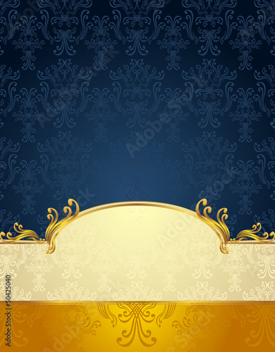 Set Seamless pattern in Victorian style Gold  Dark Blue colors