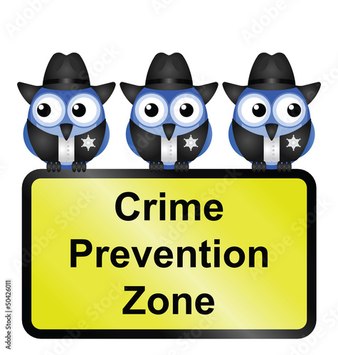 Comical USA crime prevention zone sign