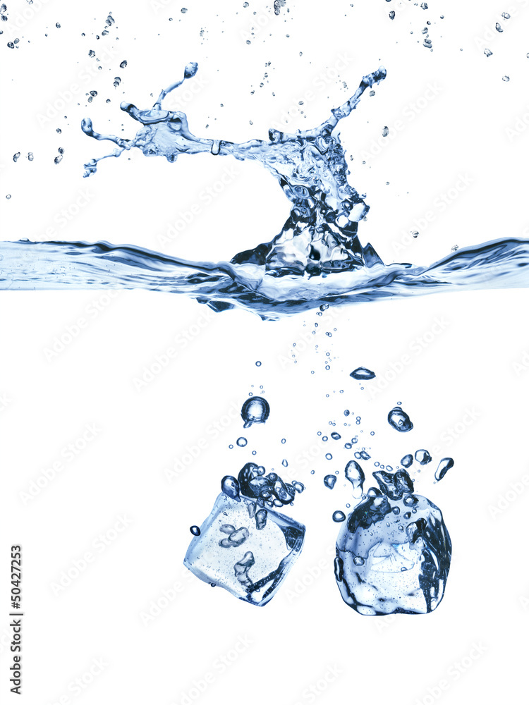 ice cubes splash in water isolated on white ice cubes splash in water isolated on white