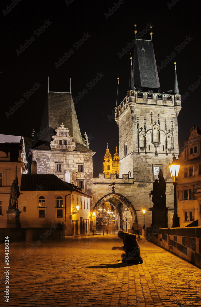 Famous tower at the Charles bridge in Prague