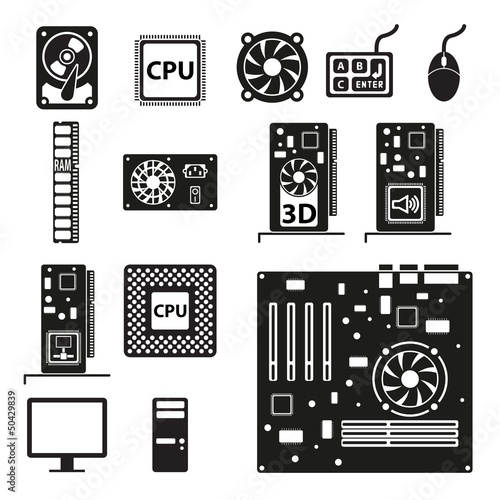 Set of computer hardware icons. Vector illustration.