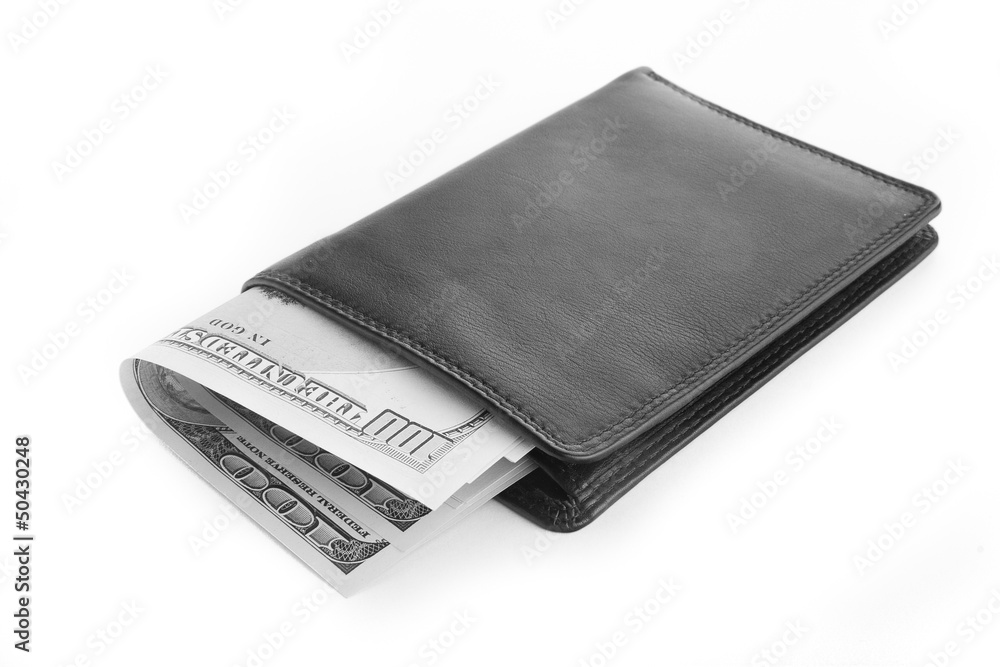 US dollars in a black wallet isolated on white US dollars in a black wallet isolated on white
