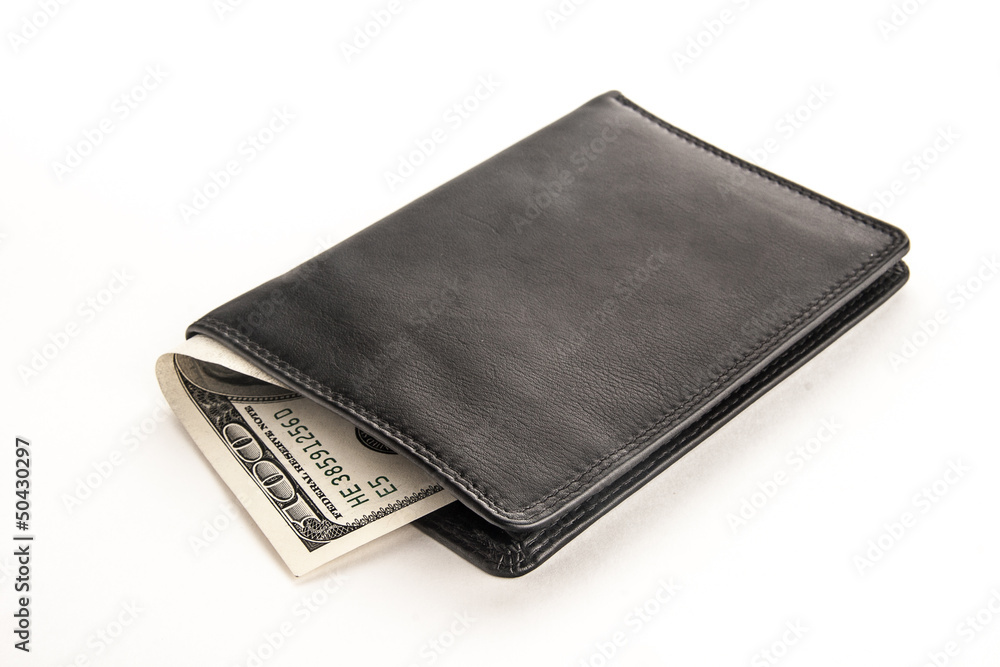 US dollars in a black wallet isolated on white US dollars in a black wallet isolated on white