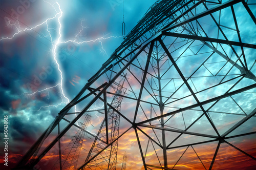 High-voltage tower sky background