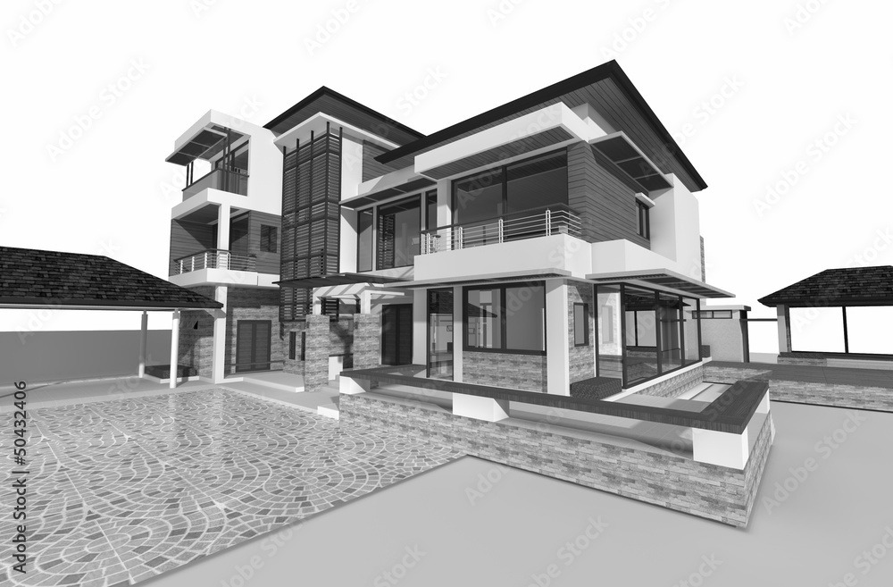 3D rendering of house exterior 